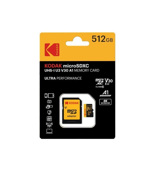 KODAK mSD 512GB UHS-I U3/V30/A1 Y/R/B Card+Adapter KODAK mSD 512GB UHS-I U3/V30/A1 Y/R/B Card+Adapter